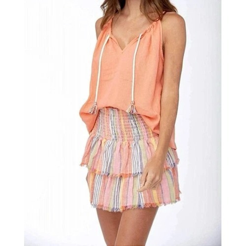 Sundays Lucas Tank‎ Sz 0 Linen Coral Orange With Tassels Womens Sleeveless Top